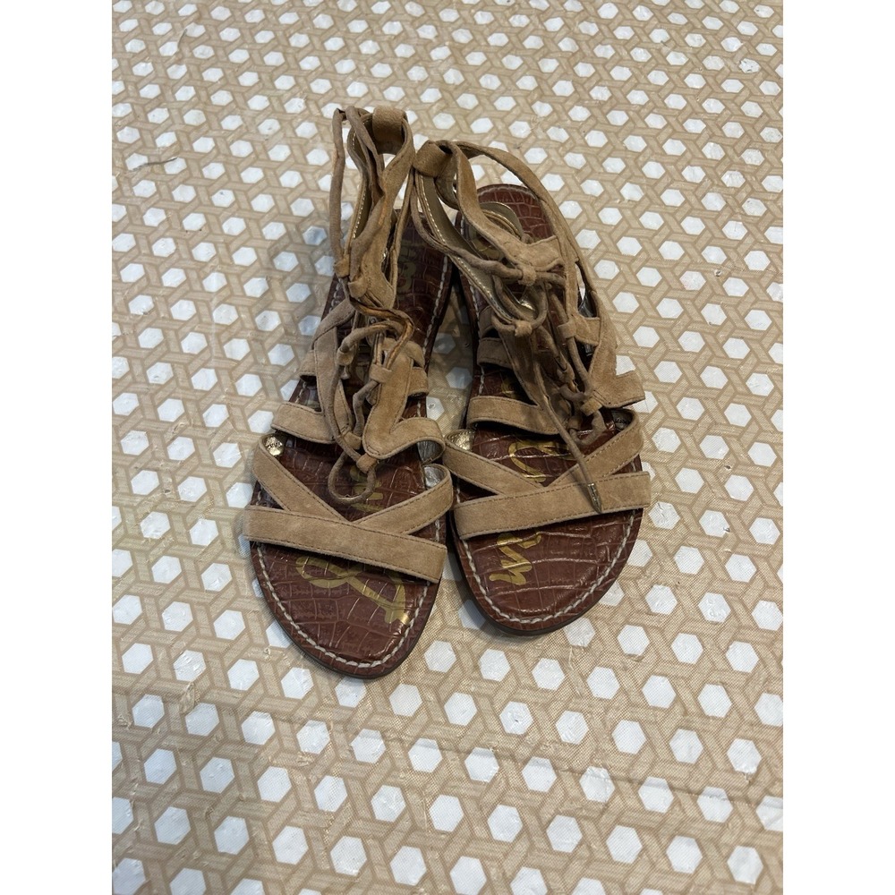 Sam Edelman Gladiator Sandal Brown Suede‎ Gemma Cage Lace Up Flat Size 7M